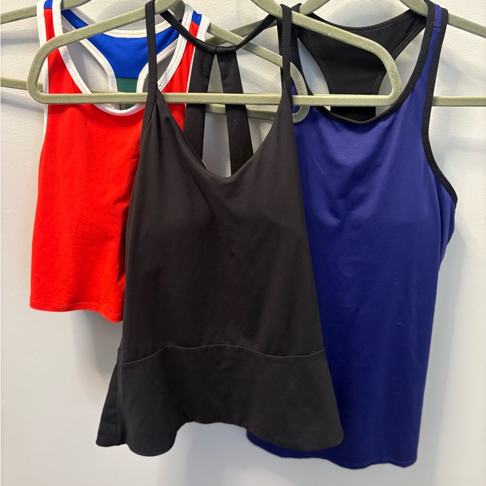 Fabletics Red, Black, and Blue Tank Tops